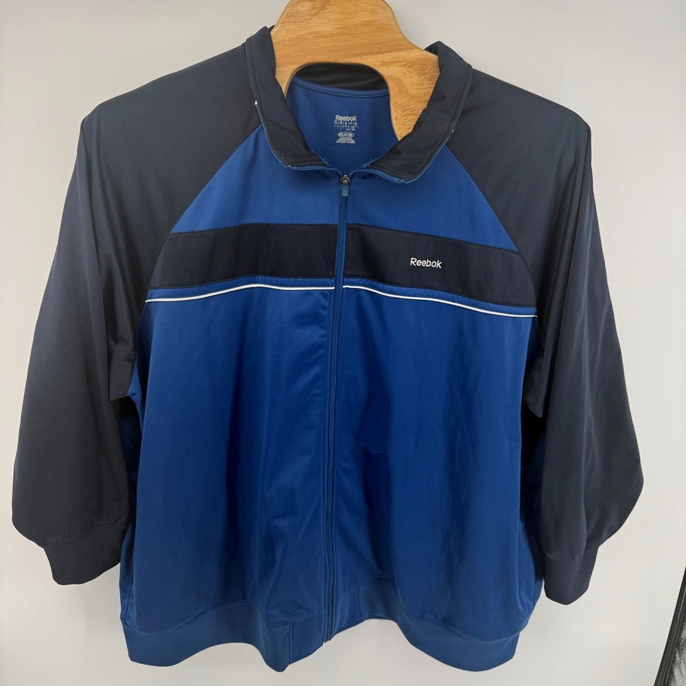 Reebok Mens 4XL Blue Navy Colorblock Full Zip Track Jacket Activewear Mock Neck